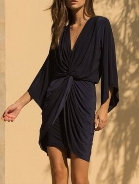 Misa Los Angeles Navy Blue Draped Dress